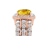 Rose gold Cushion Cut Halo Yellow Sapphire Ring with Split Shank and Four-Prong Setting_29