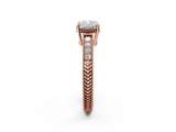Rose gold Cushion Cut Milgrain Channel Set Engagement Ring with Solitaire Prong Setting_89