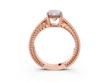 Rose gold Cushion Cut Milgrain Channel Set Engagement Ring with Solitaire Prong Setting_90