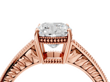 Rose gold Cushion Cut Milgrain Channel Set Engagement Ring with Solitaire Prong Setting_91