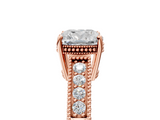 Rose gold Cushion Cut Milgrain Channel Set Engagement Ring with Solitaire Prong Setting_92