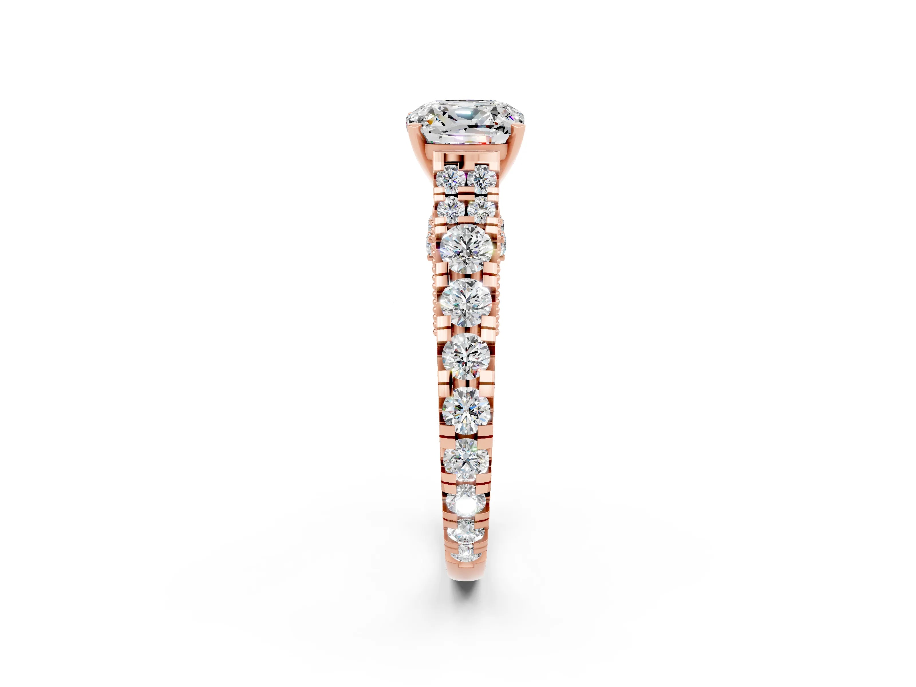 Rose gold Cushion Cut Moissanite Classic Solitaire Ring with Pavé Band and Four-Prong Setting_2