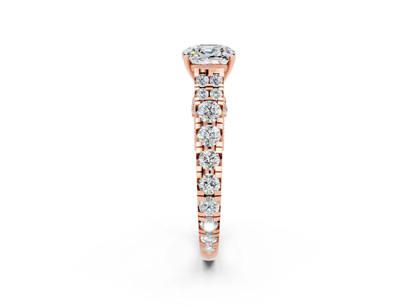 Rose gold Cushion Cut Moissanite Classic Solitaire Ring with Pavé Band and Four-Prong Setting