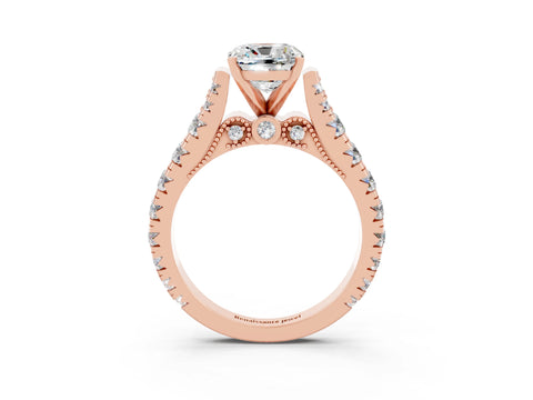 Rose gold Cushion Cut Moissanite Classic Solitaire Ring with Pavé Band and Four-Prong Setting_3