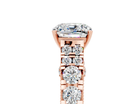 Rose gold Cushion Cut Moissanite Classic Solitaire Ring with Pavé Band and Four-Prong Setting_5