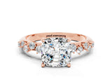 Rose gold Cushion Cut Moissanite Cluster Side Stone Solitaire Ring with Prong Setting_24