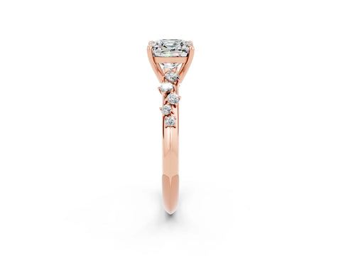 Rose gold Cushion Cut Moissanite Cluster Side Stone Solitaire Ring with Prong Setting_26