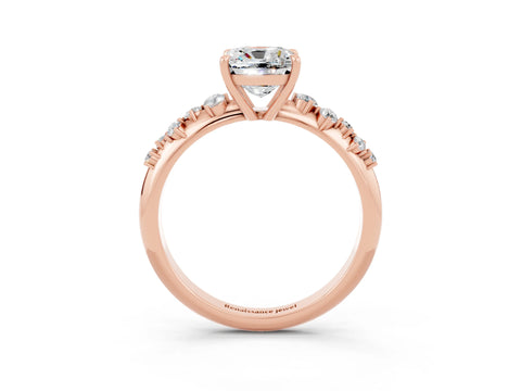 Rose gold Cushion Cut Moissanite Cluster Side Stone Solitaire Ring with Prong Setting_27