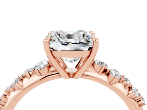 Rose gold Cushion Cut Moissanite Cluster Side Stone Solitaire Ring with Prong Setting_28