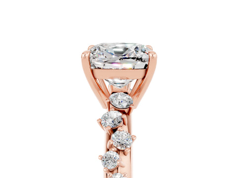 Rose gold Cushion Cut Moissanite Cluster Side Stone Solitaire Ring with Prong Setting_29