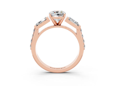 Rose gold Cushion Cut Moissanite Engagement Ring with Baguette Side Stones and Channel Set Band_3