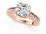 Rose gold Cushion Cut Moissanite Engagement Ring with Milgrain Channel Set Band and Prong Setting_1