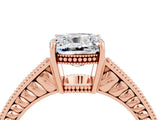 Rose gold Cushion Cut Moissanite Engagement Ring with Milgrain Channel Set Band and Prong Setting_4