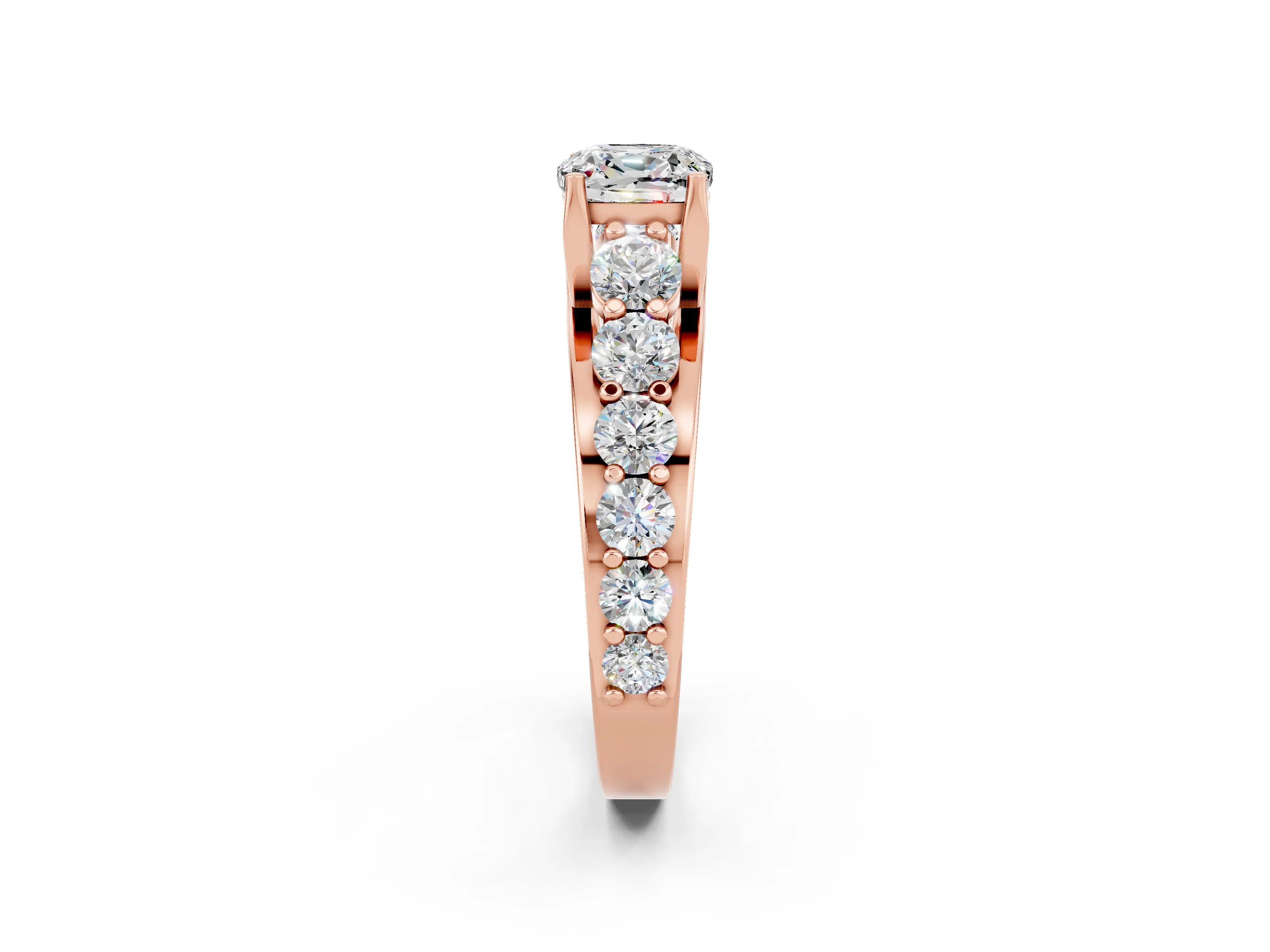 Rose gold Cushion Cut Moissanite Engagement Ring with Pavé Band and Four-Prong Setting_2