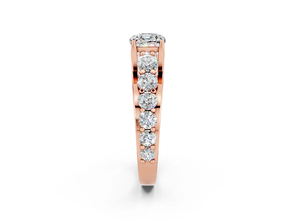 Rose gold Cushion Cut Moissanite Engagement Ring with Pavé Band and Four-Prong Setting