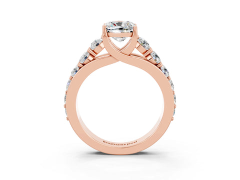 Rose gold Cushion Cut Moissanite Engagement Ring with Pavé Band and Four-Prong Setting_3