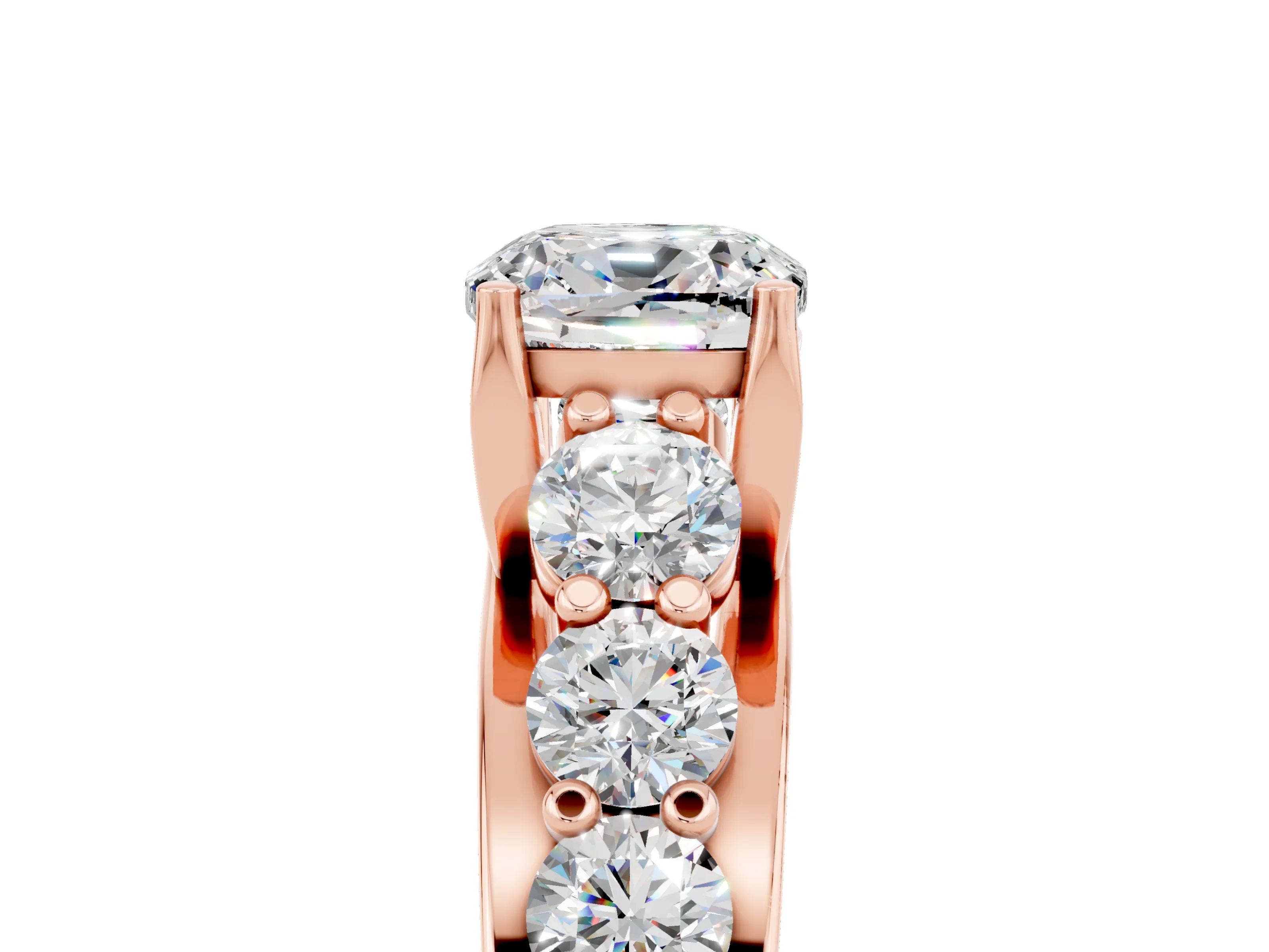 Rose gold Cushion Cut Moissanite Engagement Ring with Pavé Band and Four-Prong Setting_5