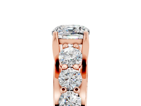 Rose gold Cushion Cut Moissanite Engagement Ring with Pavé Band and Four-Prong Setting_5