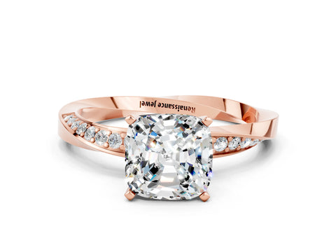 Rose gold Cushion Cut Moissanite Engagement Ring with Side Stone Accents and Four-Prong Setting_39