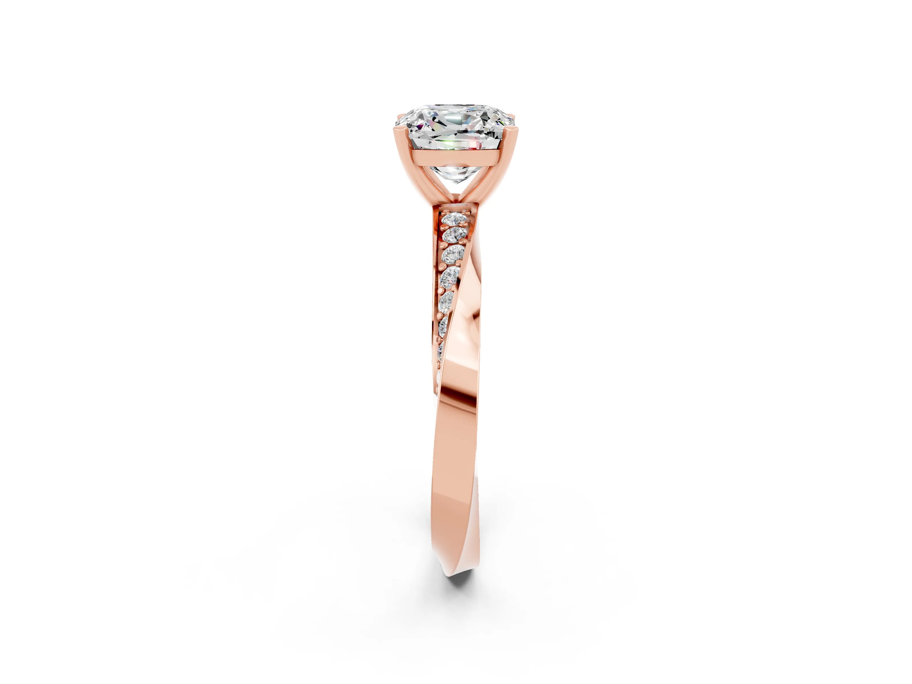 Rose gold Cushion Cut Moissanite Engagement Ring with Side Stone Accents and Four-Prong Setting_41