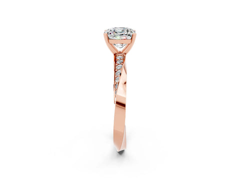 Rose gold Cushion Cut Moissanite Engagement Ring with Side Stone Accents and Four-Prong Setting_41