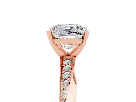 Rose gold Cushion Cut Moissanite Engagement Ring with Side Stone Accents and Four-Prong Setting_44