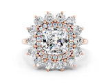Rose gold Cushion Cut Moissanite Floral Double Halo Engagement Ring with Prong Setting_60