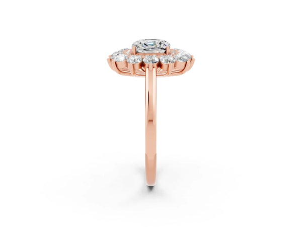Rose gold Cushion Cut Moissanite Floral Double Halo Engagement Ring with Prong Setting