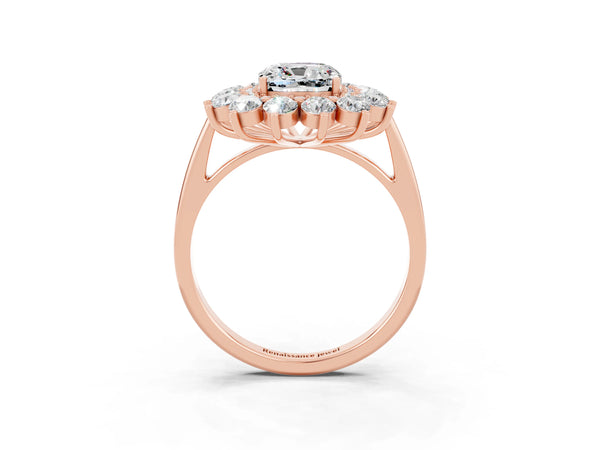 Rose gold Cushion Cut Moissanite Floral Double Halo Engagement Ring with Prong Setting