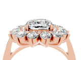 Rose gold Cushion Cut Moissanite Floral Double Halo Engagement Ring with Prong Setting_64