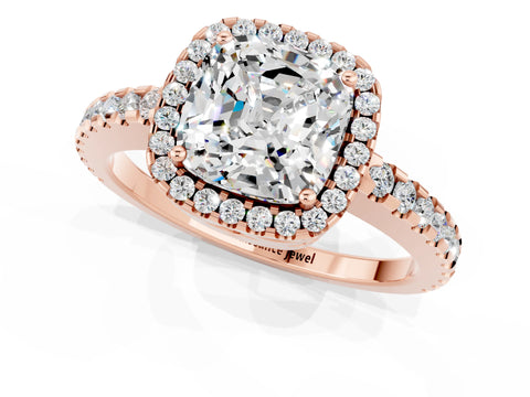 Rose gold Cushion Cut Moissanite Halo Engagement Ring with Pavé Band and Prong Setting_13