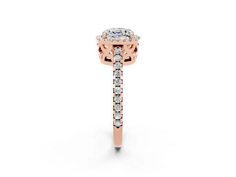 Rose gold Cushion Cut Moissanite Halo Engagement Ring with Pavé Band and Prong Setting_14
