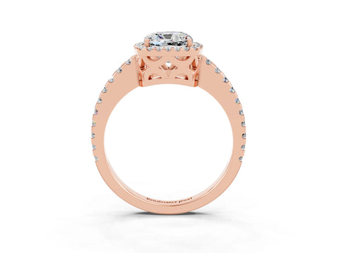 Rose gold Cushion Cut Moissanite Halo Engagement Ring with Pavé Band and Prong Setting_15