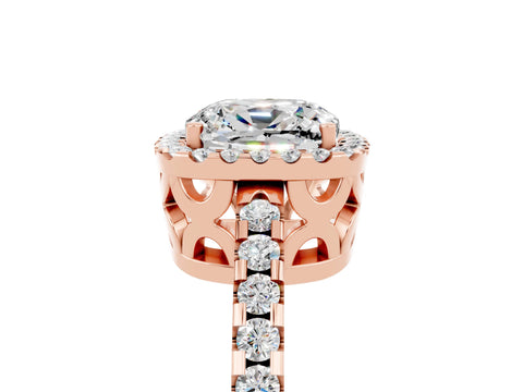 Rose gold Cushion Cut Moissanite Halo Engagement Ring with Pavé Band and Prong Setting_17