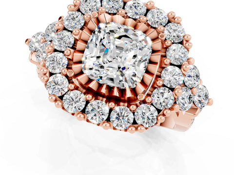 Rose gold Cushion Cut Moissanite Halo Ring with Pavé Band and Four-Prong Setting_13