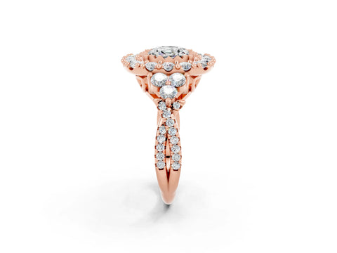 Rose gold Cushion Cut Moissanite Halo Ring with Pavé Band and Four-Prong Setting_14