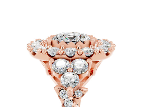 Rose gold Cushion Cut Moissanite Halo Ring with Pavé Band and Four-Prong Setting_17