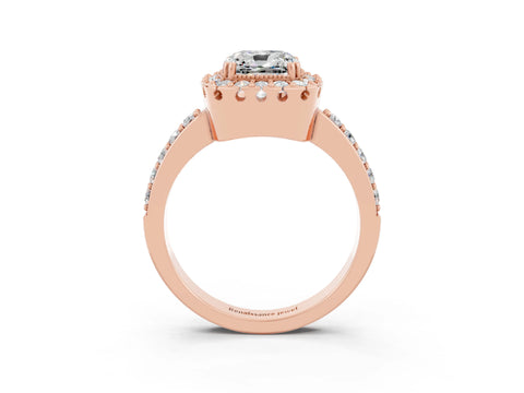Rose gold Cushion Cut Moissanite Halo Ring with Pavé Band and Prong Setting_3