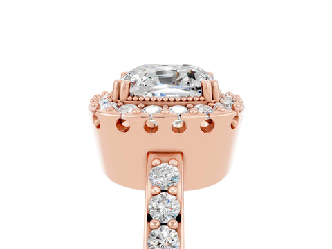 Rose gold Cushion Cut Moissanite Halo Ring with Pavé Band and Prong Setting_5