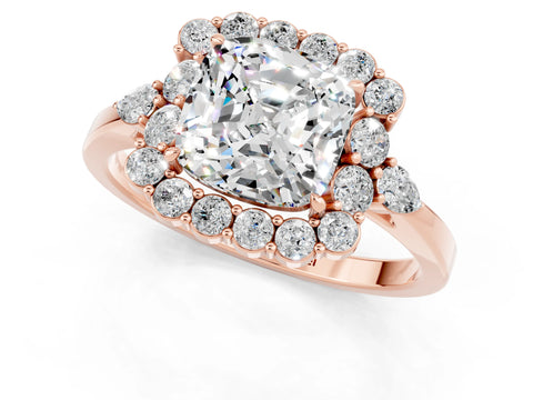 Rose gold Cushion Cut Moissanite Halo Ring with Pear Side Stones and Prong Setting_13