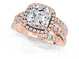 Rose gold Cushion Cut Moissanite Halo Ring with Round Split Shank and Prong Setting_49