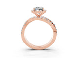 Rose gold Cushion Cut Moissanite Halo Ring with Round Split Shank and Prong Setting_51