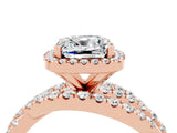Rose gold Cushion Cut Moissanite Halo Ring with Round Split Shank and Prong Setting_52