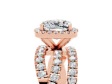 Rose gold Cushion Cut Moissanite Halo Ring with Round Split Shank and Prong Setting_53