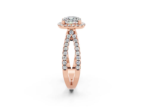 Rose gold Cushion Cut Moissanite Halo Ring with Split Shank Pavé Band and Prong Setting_2