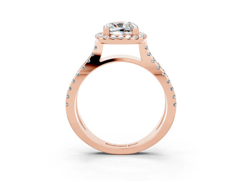 Rose gold Cushion Cut Moissanite Halo Ring with Split Shank Pavé Band and Prong Setting_3