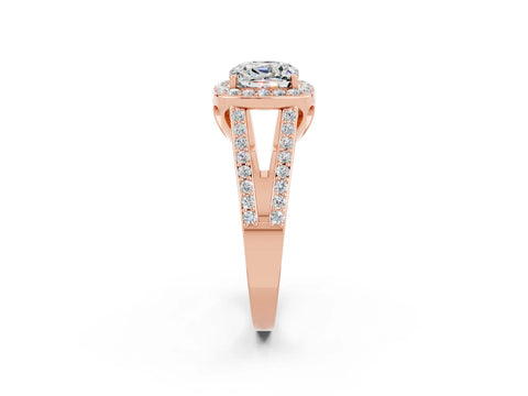 Rose gold Cushion Cut Moissanite Halo Ring with Split Shank U-Prong Band and Four-Prong Setting_2
