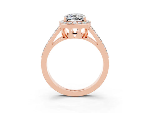 Rose gold Cushion Cut Moissanite Halo Ring with Split Shank U-Prong Band and Four-Prong Setting_3