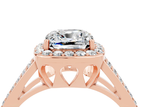Rose gold Cushion Cut Moissanite Halo Ring with Split Shank U-Prong Band and Four-Prong Setting_4