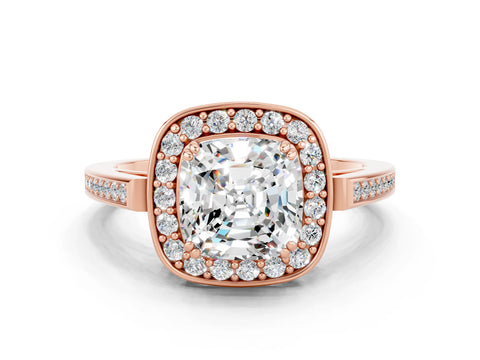 Rose gold Cushion Cut Moissanite Halo Ring with Split Shank and Four-Prong Setting_12